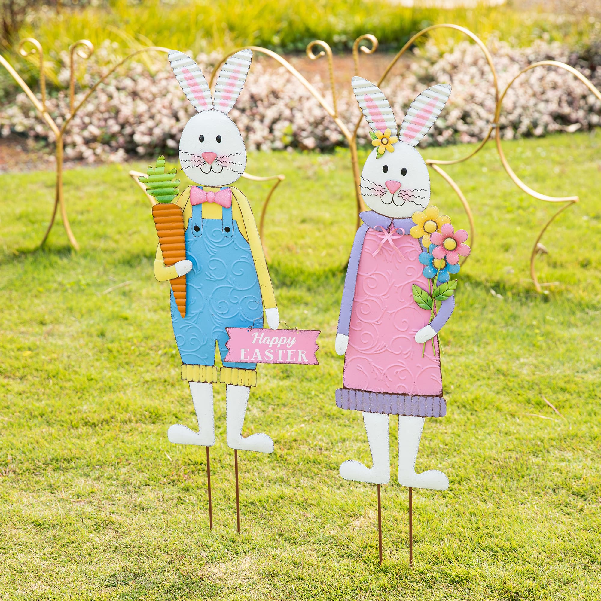 Glitzhome® Easter Bunny Boy and Girl Metal Décor, 2ct.